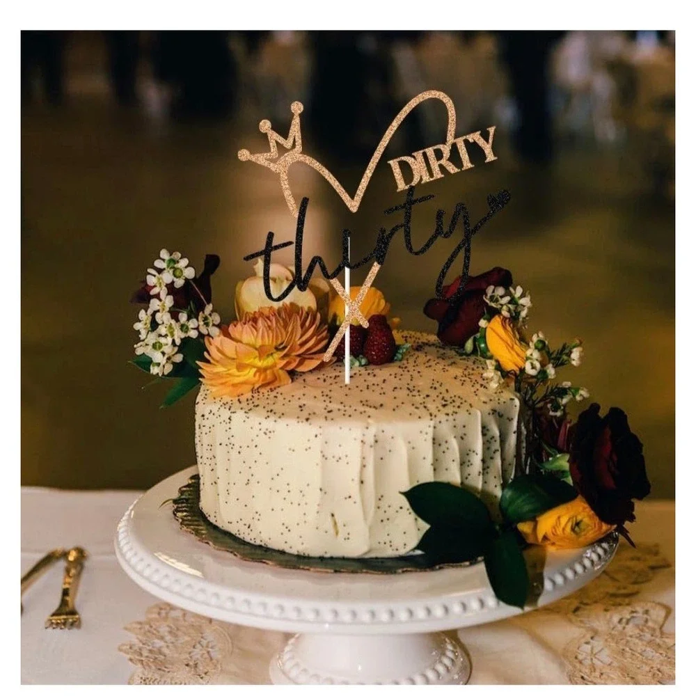 Dirty Thirty Cake Topper - 30th‎ Birthday Party Decorations - Rose Gold Black